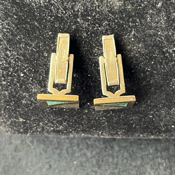 Vintage Modernist Maisabel Metals Cufflinks Silver 925 Mexico goldtone malachite - Picture 2 of 8